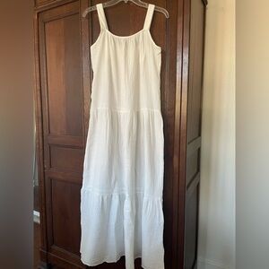 XS BB Dakota Cotton Crepe White Midi Sun Dress Tiered Drop Waist NWT new